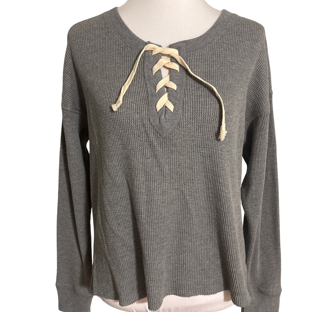 Abercrombie Fitch Gray Lace Up Sweater